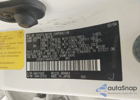 2004 Toyota Highlander V6 from USA, damaged, VIN JTEDP21A440023542